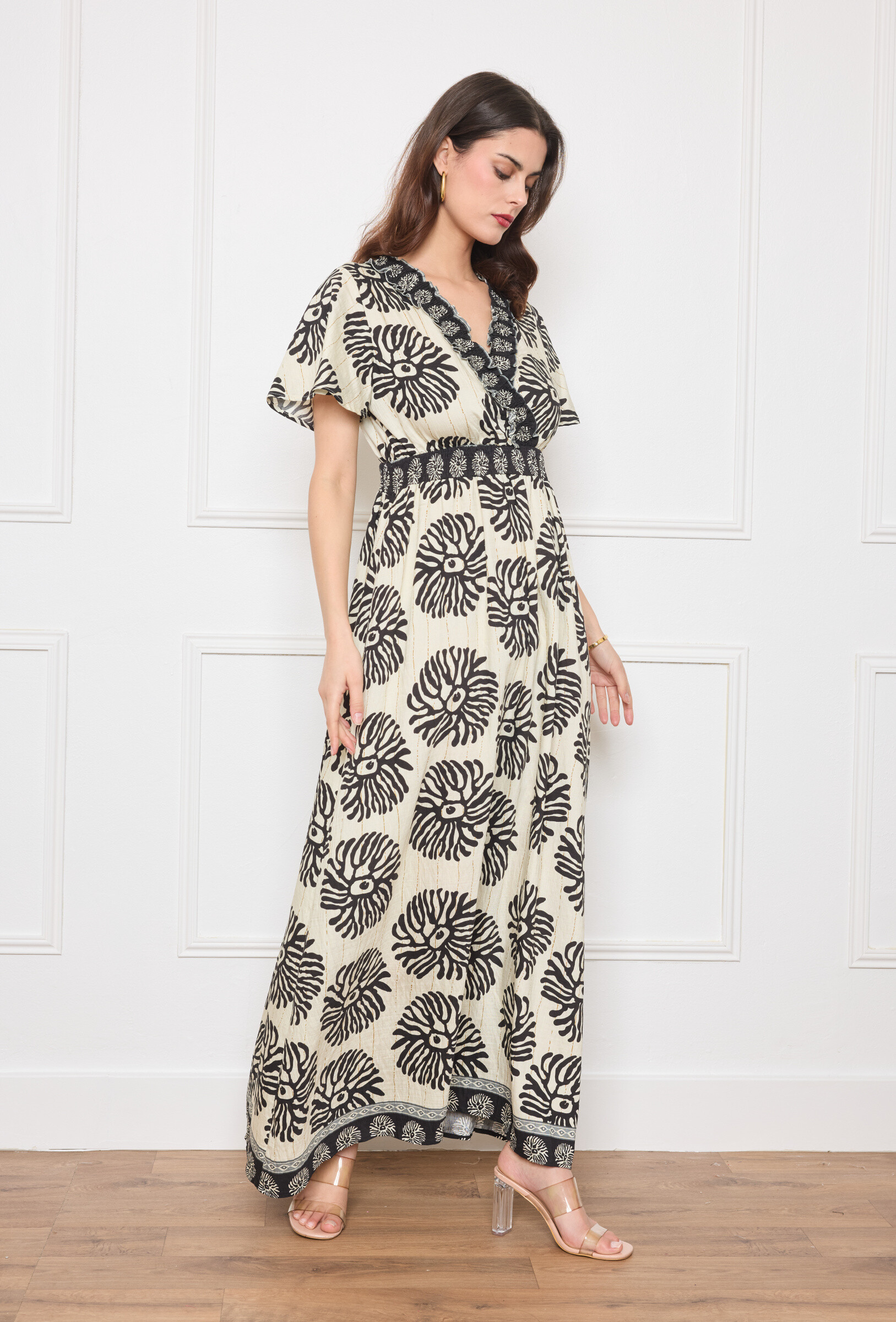 Wholesaler M&D FASHION - Longue Lin Effect Lin Elastic Dress with elastic