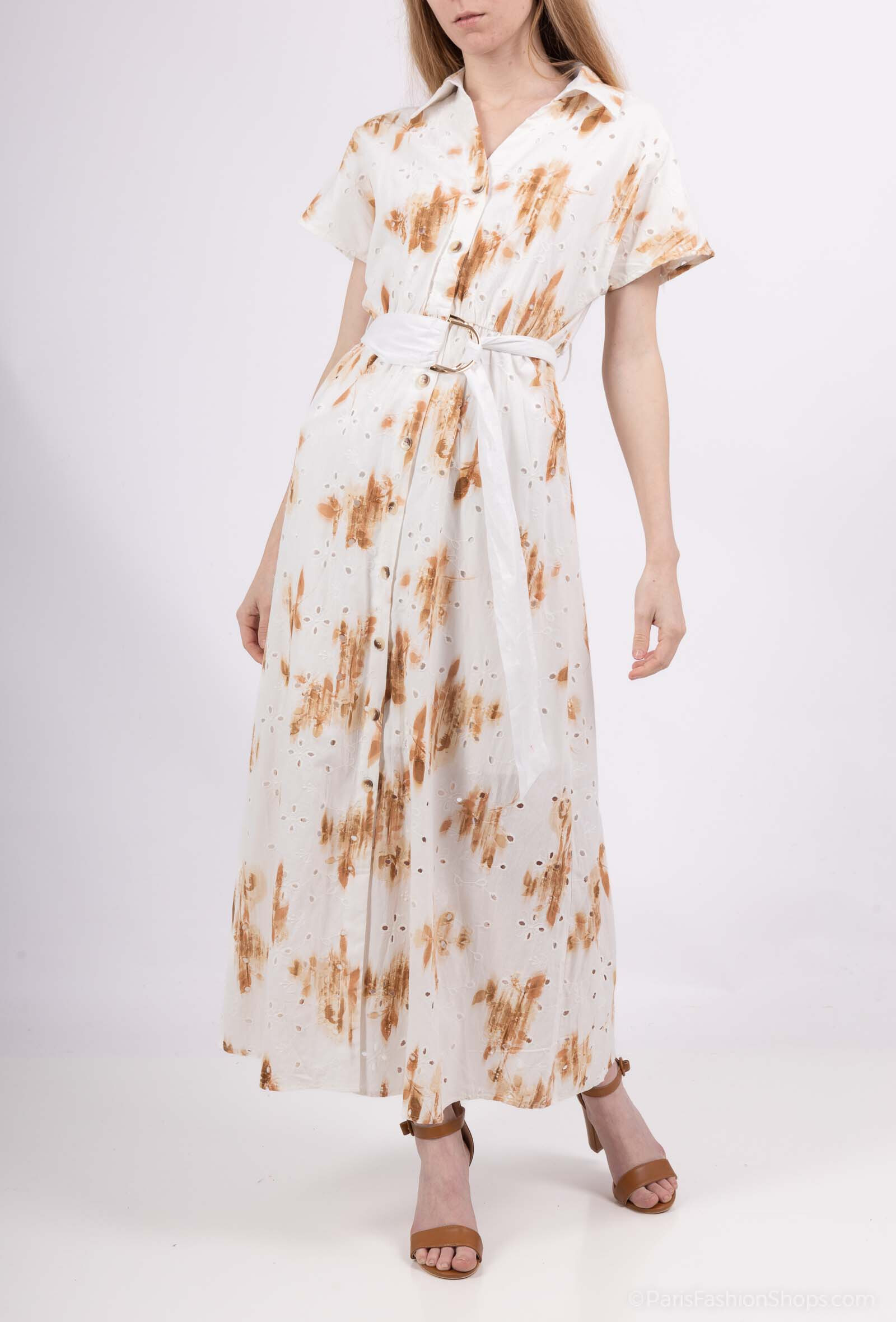 Grossiste M&D FASHION - Robe en coton avec dentelle et broderie, ceinture et doublure incluses