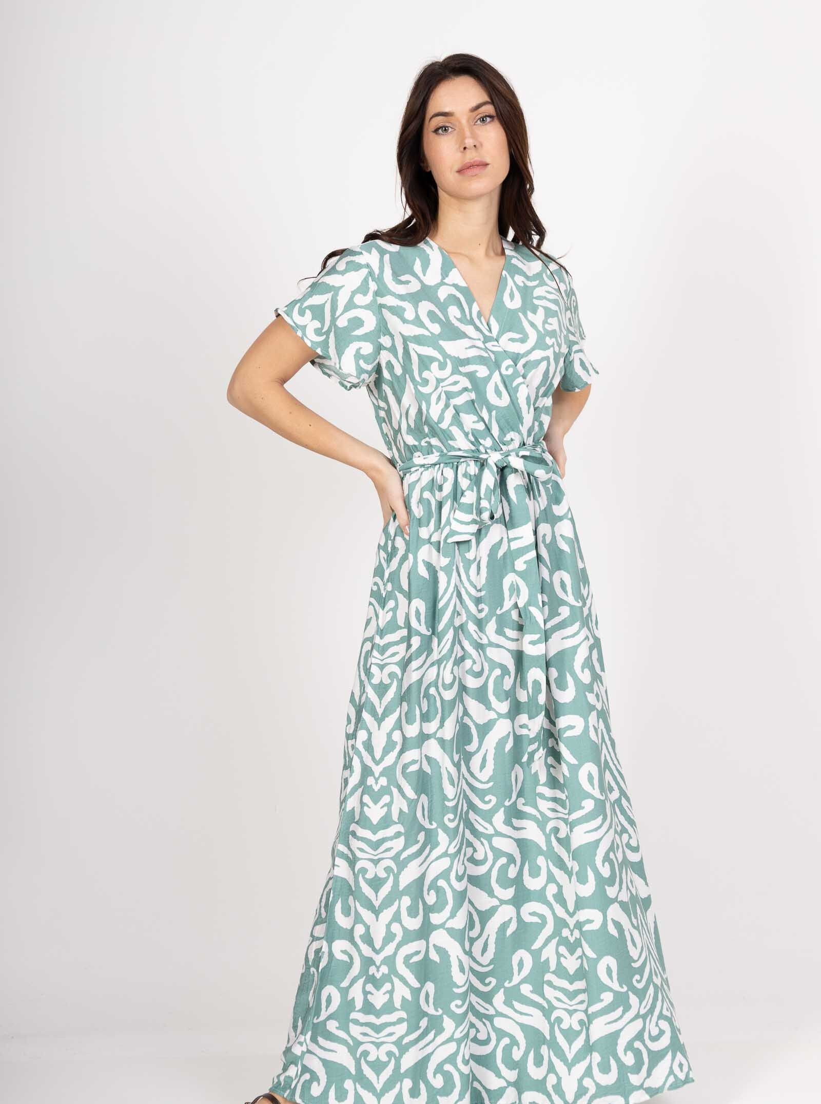 Wholesaler M&D FASHION - Long linen effect short sleeve dress with belt