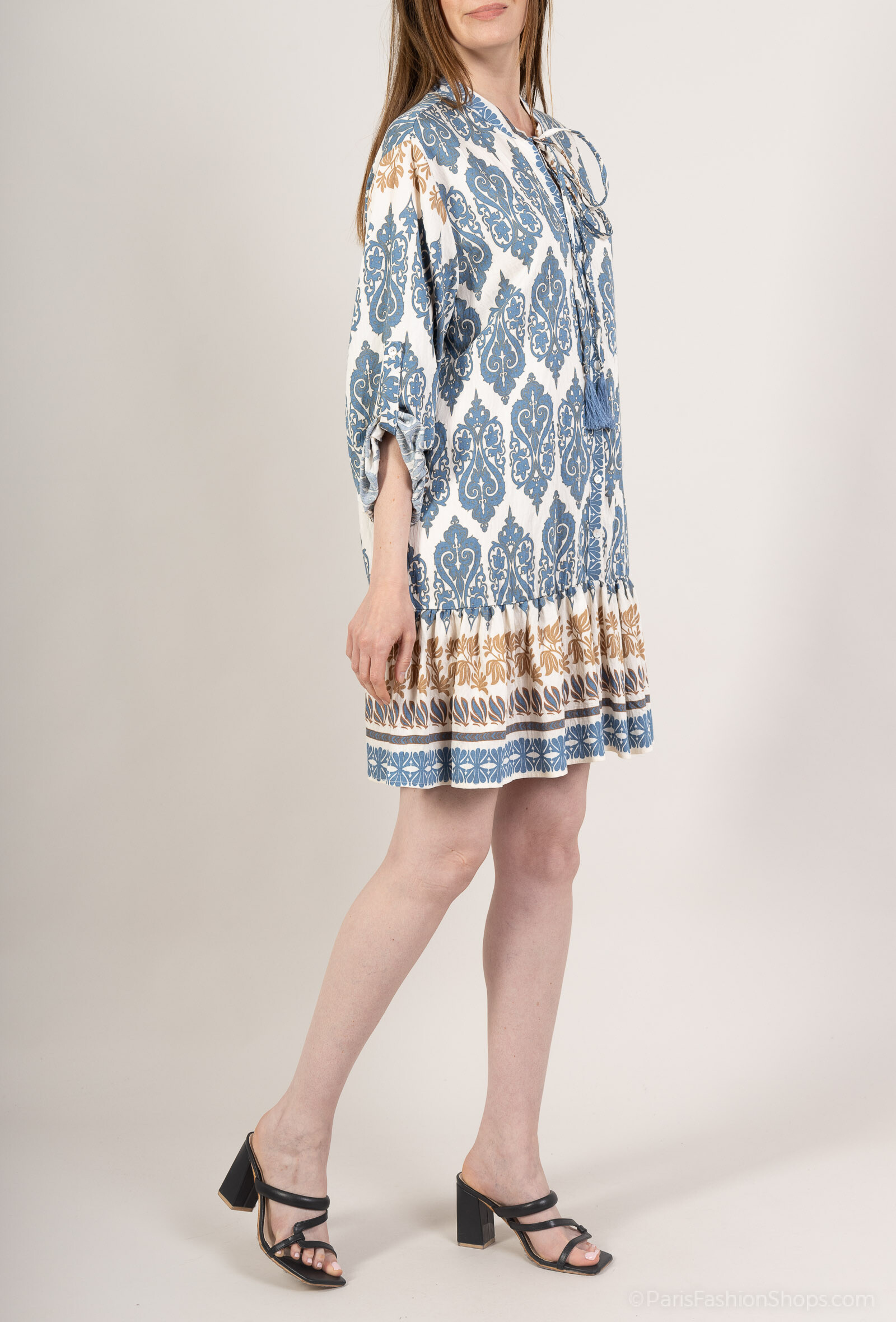 Mayorista M&D FASHION - Vestido largo con estampado floral y efecto de lino