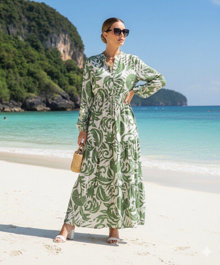 Grossiste M&D FASHION - Robe longue à imprimé floral avec lacet ajustable