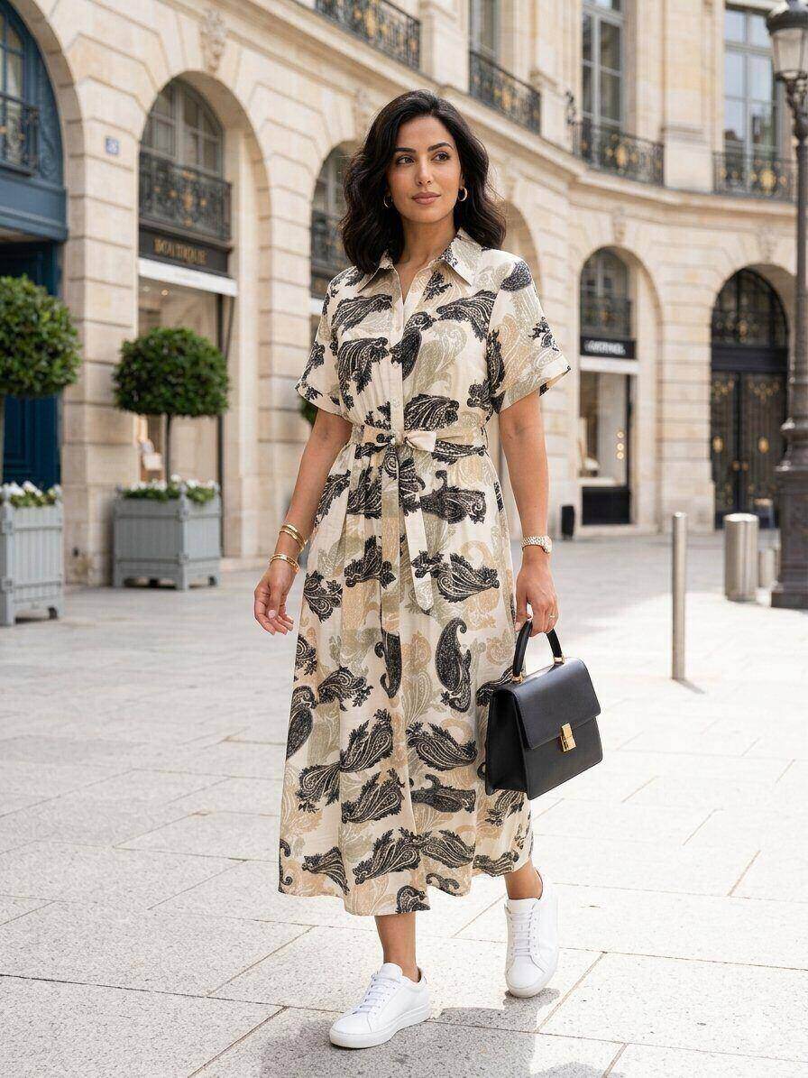 Mayorista M&D FASHION - Vestido estampado de mangas cortas