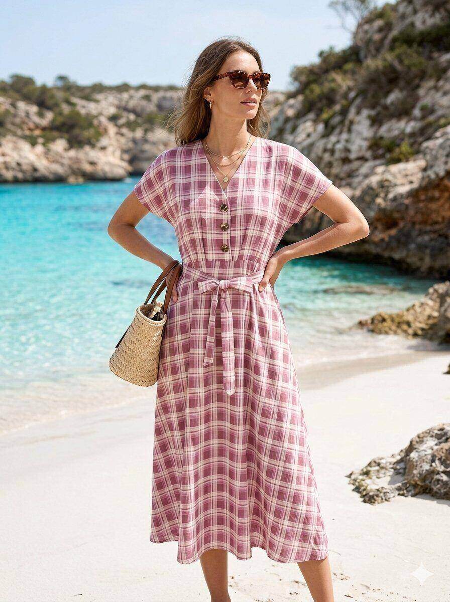 Grossista M&D FASHION - Abito in Tessuto Fluido a Quadri