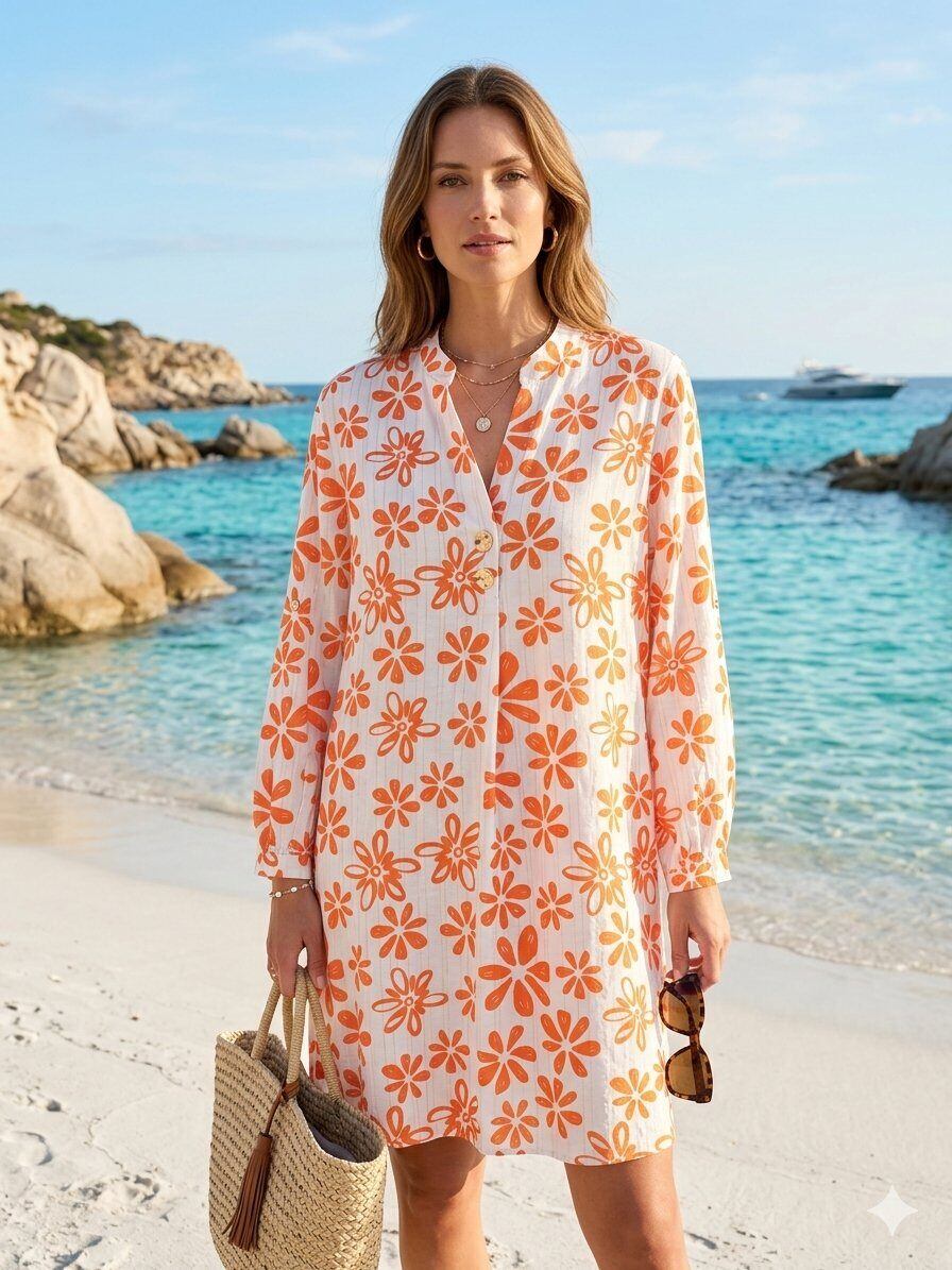 Grossiste M&D FASHION - Tunique Évasée à Feuillage Doré