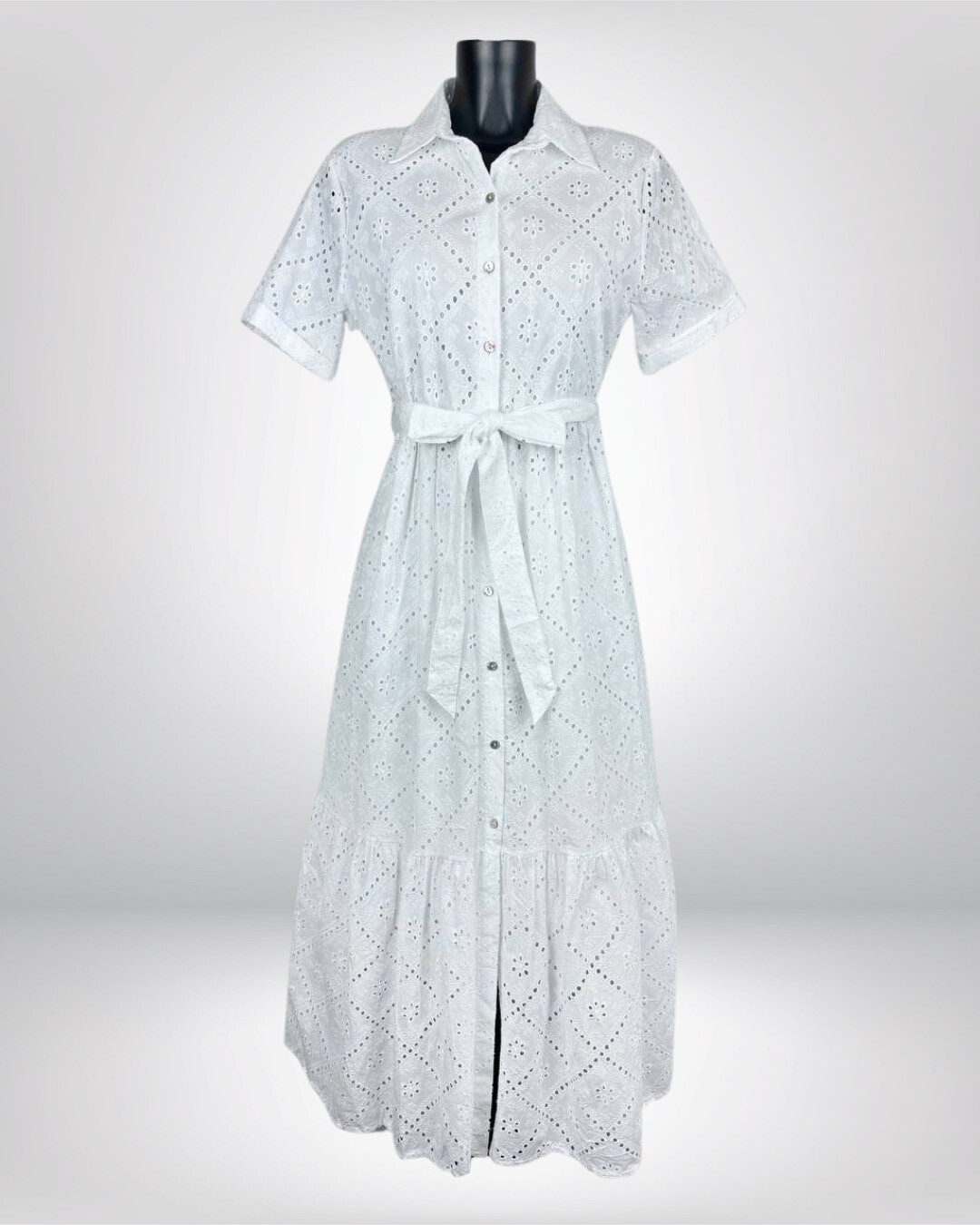 Wholesaler M&D FASHION - Long shirt dress in English embroidery with belt