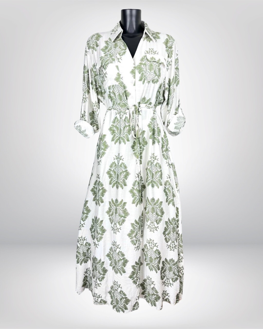 Mayorista M&D FASHION - Vestido de camisa larga impresa con cinturón