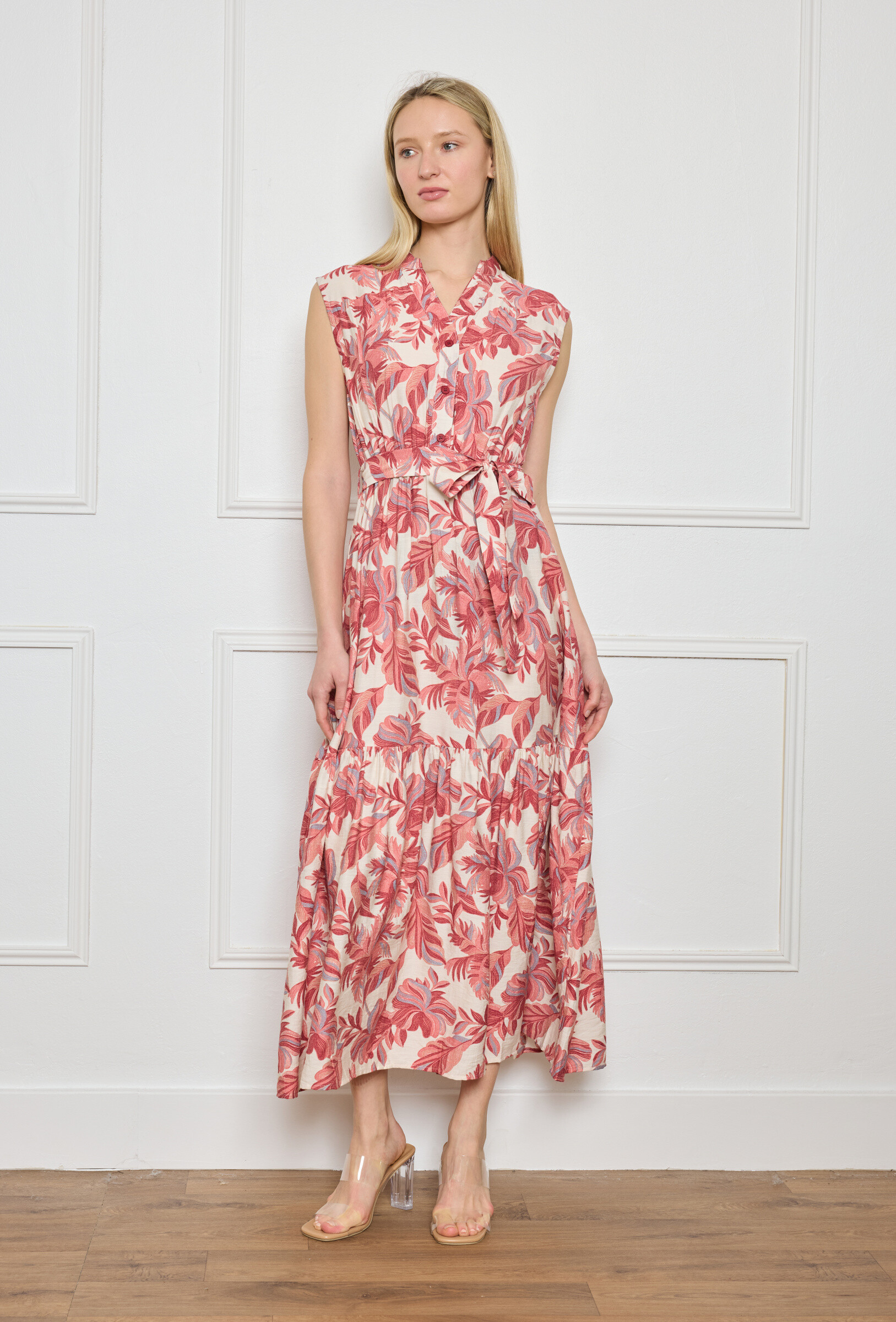 Wholesaler M&D FASHION - Long -sleeved dress printed with belt