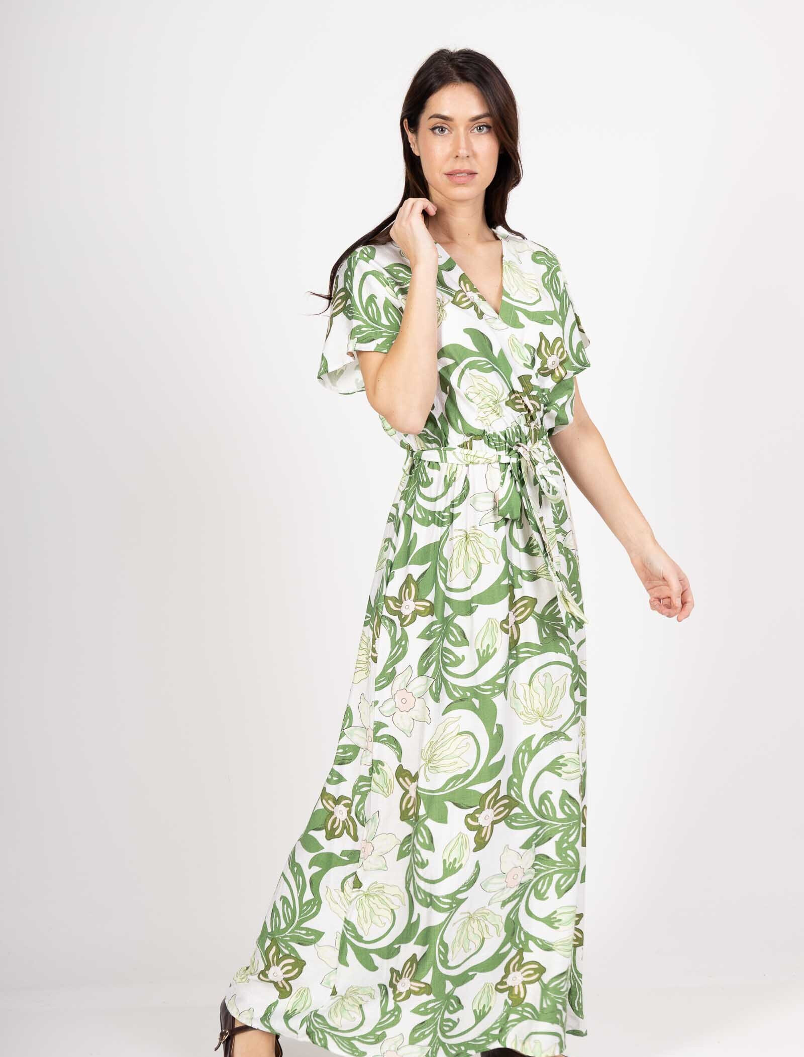 Wholesaler M&D FASHION - Long linen effect short sleeve dress with belt