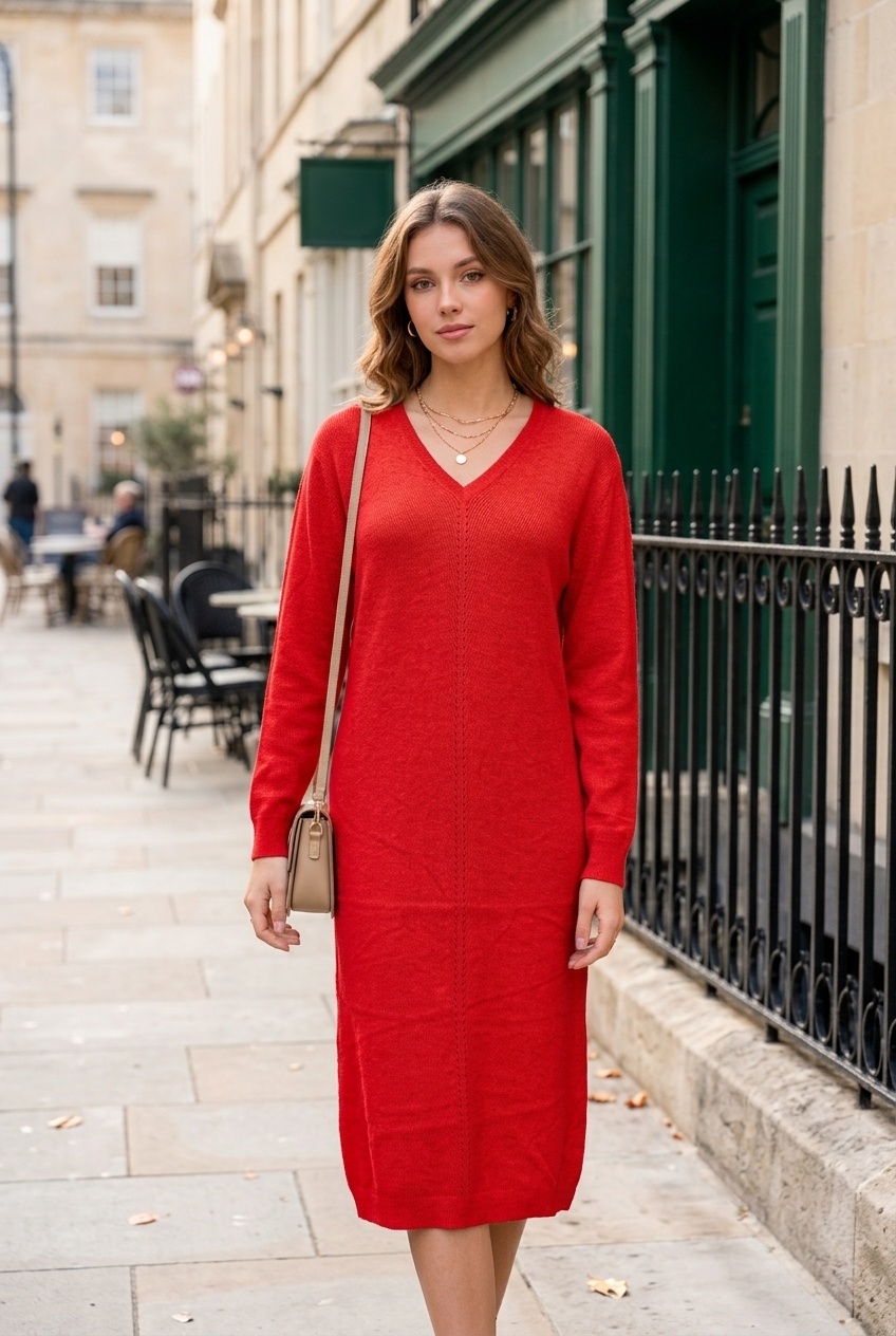 Grossista M&D FASHION - Abito maglione lungo con scollo a V