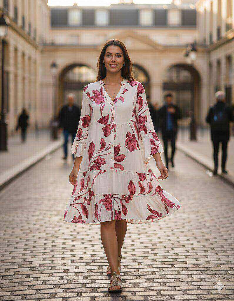 Grossiste M&D FASHION - Tunique Bohème Évasée à Imprimé Ethnique