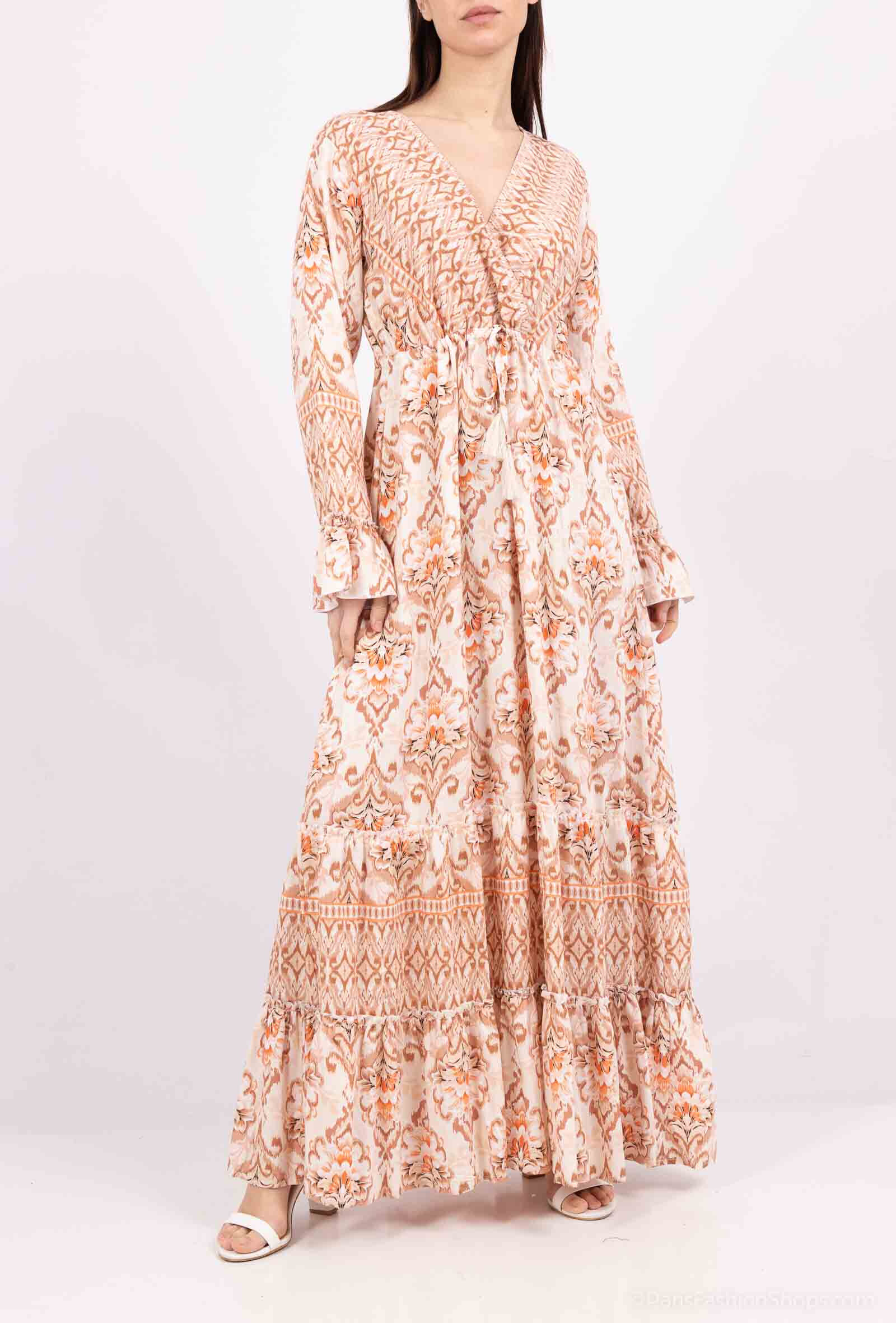 Wholesaler M&D FASHION - Bohemian long dress with flared sleeves and adjustable size