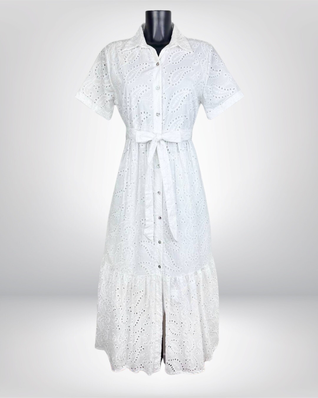 Wholesaler M&D FASHION - Long shirt dress in English embroidery with belt
