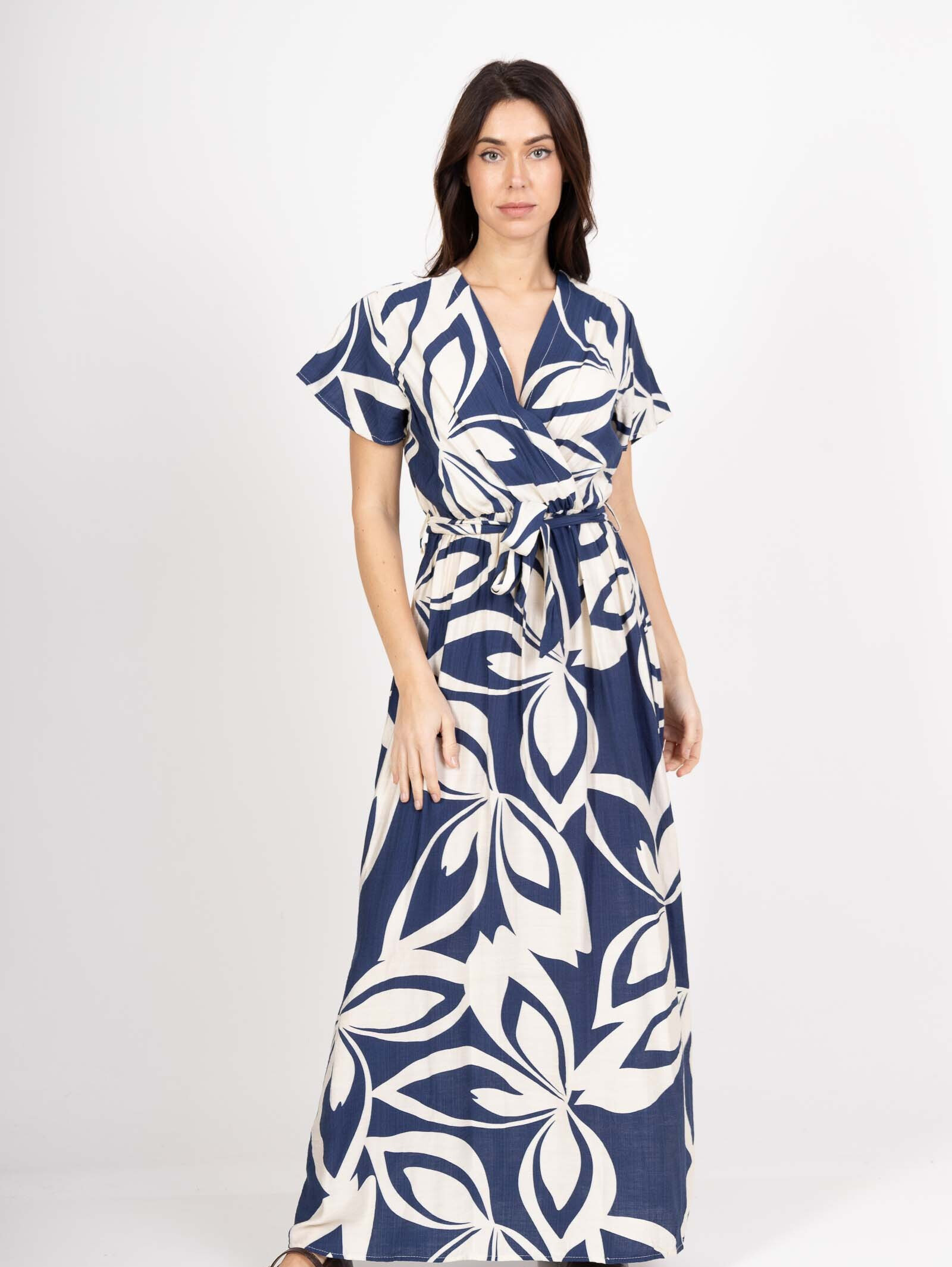 Wholesaler M&D FASHION - Long linen effect short sleeve dress with belt