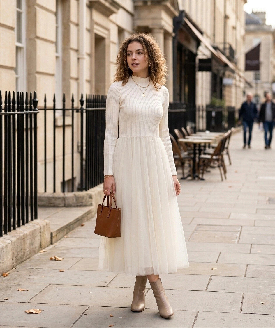 Grossiste M&D FASHION - Robe pull tutu avec doublure, élégante et raffinée.