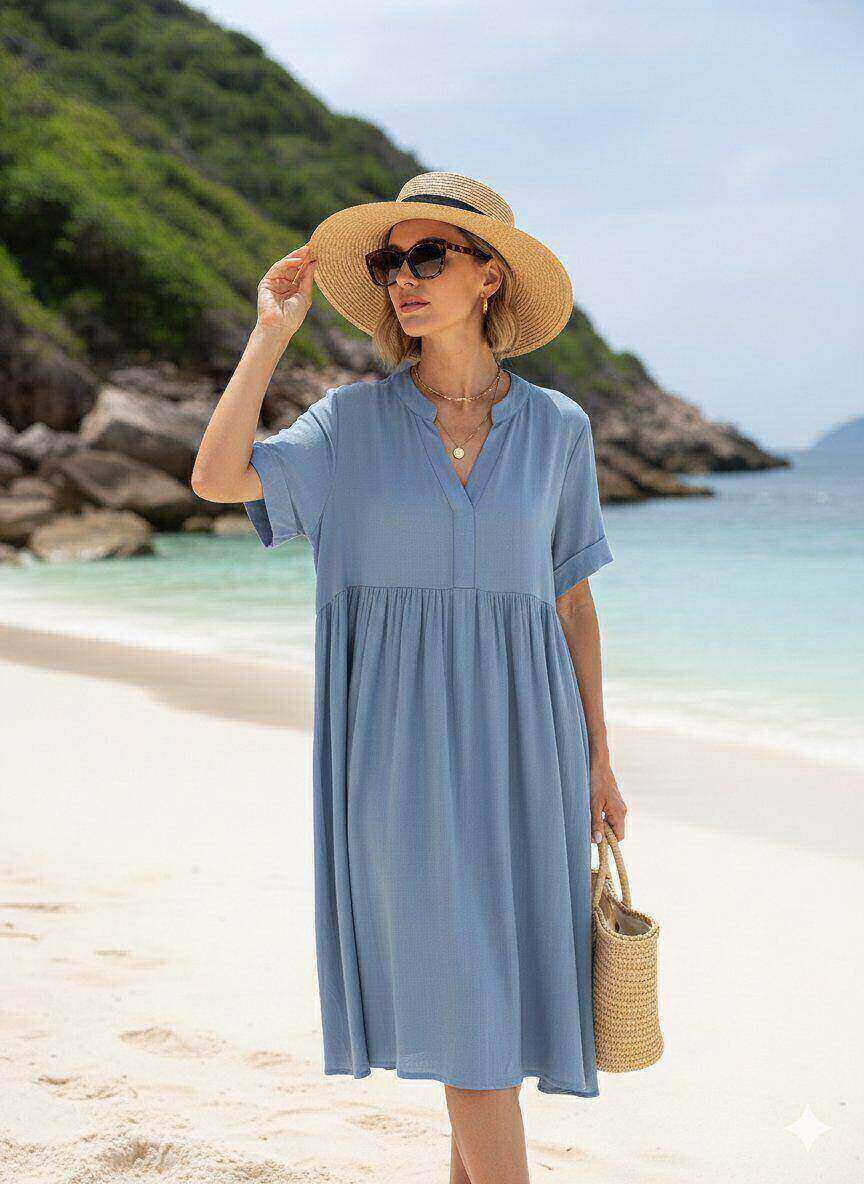Grossiste M&D FASHION - Robe fluide à manches courtes