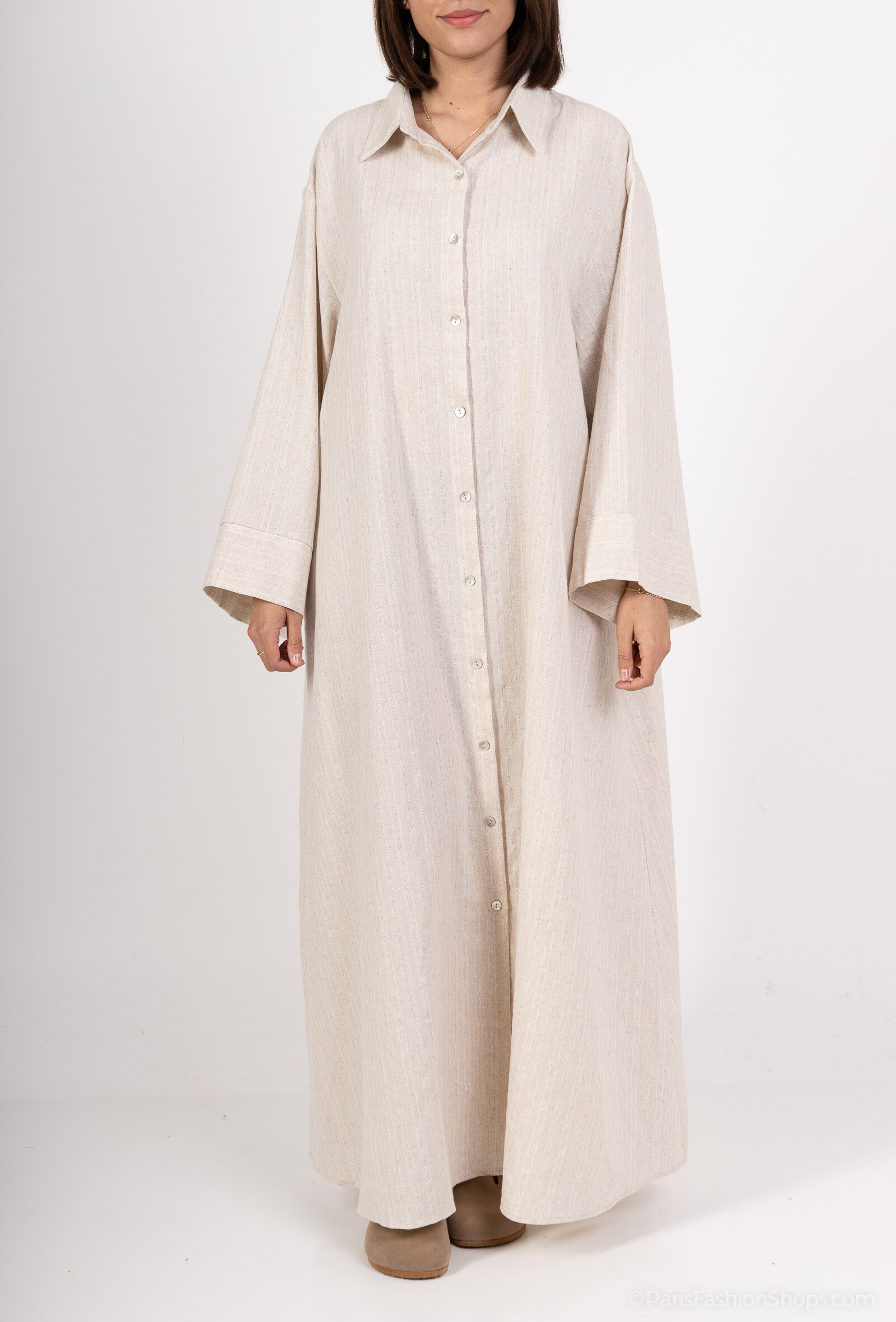 Wholesaler M&D FASHION - Long linen shirt dress with shiny lines