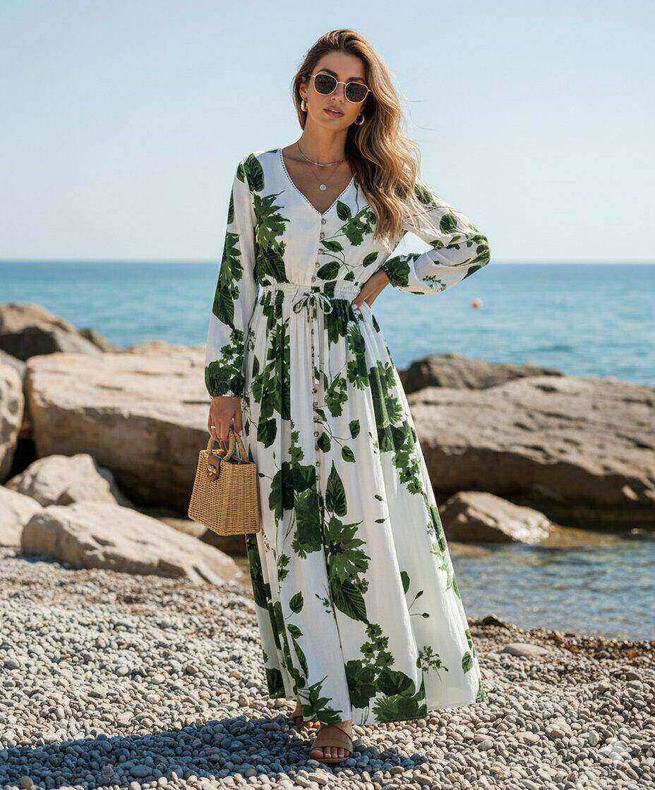 Grossiste M&D FASHION - Robe longue fluide à imprimé floral – Élégance estivale et confort naturel