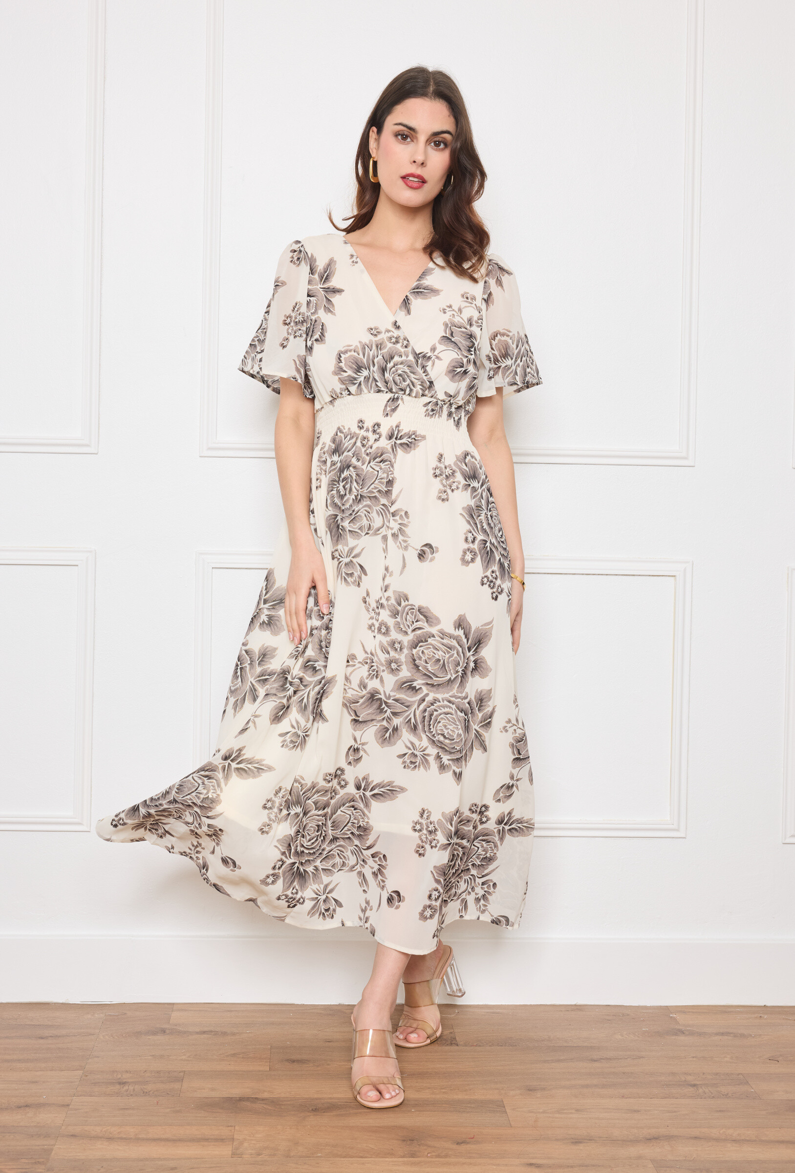Wholesaler M&D FASHION - Long backless dress with short sleeves with sequins and lining