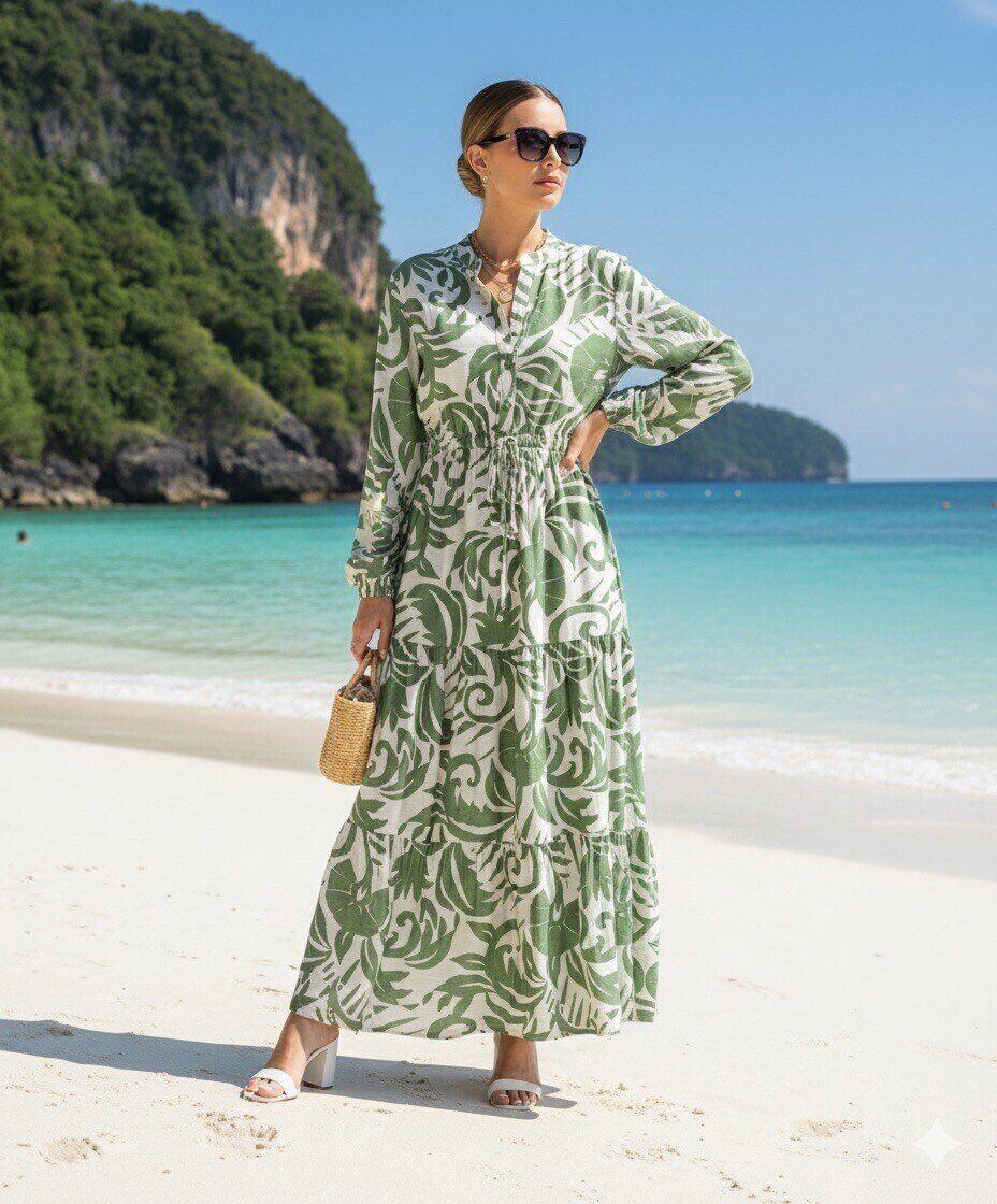 Grossista M&D FASHION - Abito lungo con stampa floreale e pizzo regolabile