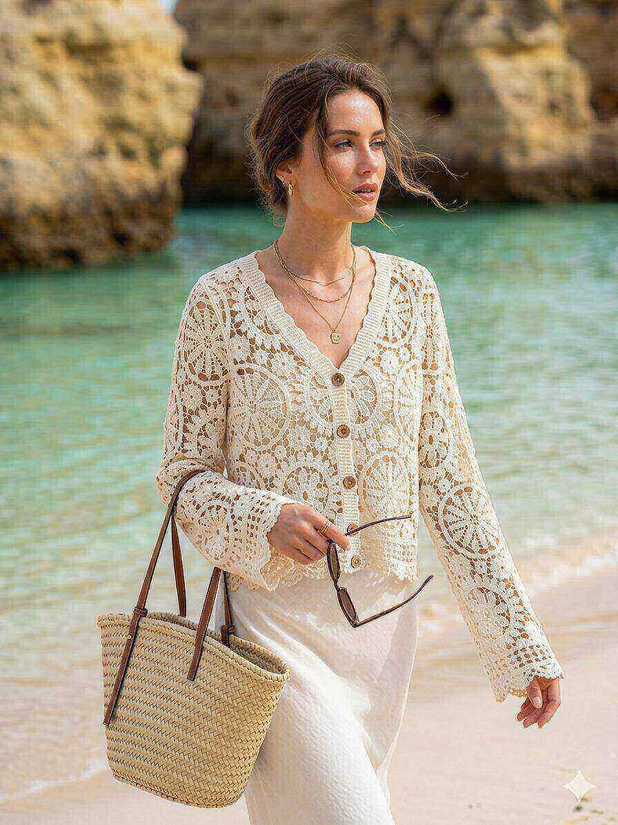 Grossiste M&D FASHION - Top en crochet manches longues