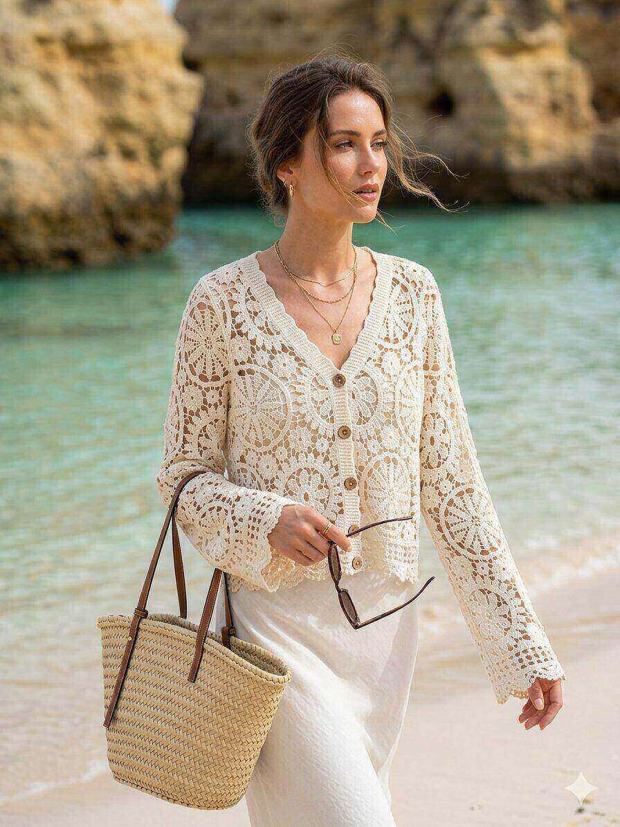 Grossiste M&D FASHION - Top en crochet manches longues