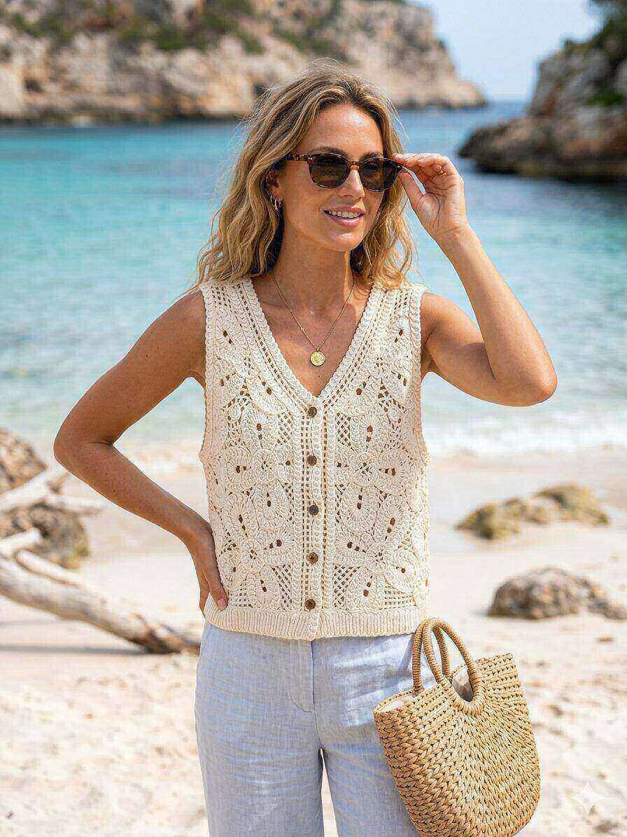 Grossiste M&D FASHION - Top En Crochet Sans Manches