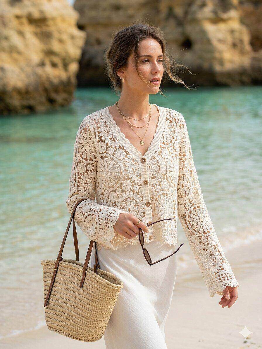 Großhändler M&D FASHION - Langärmliges Häkel-Top