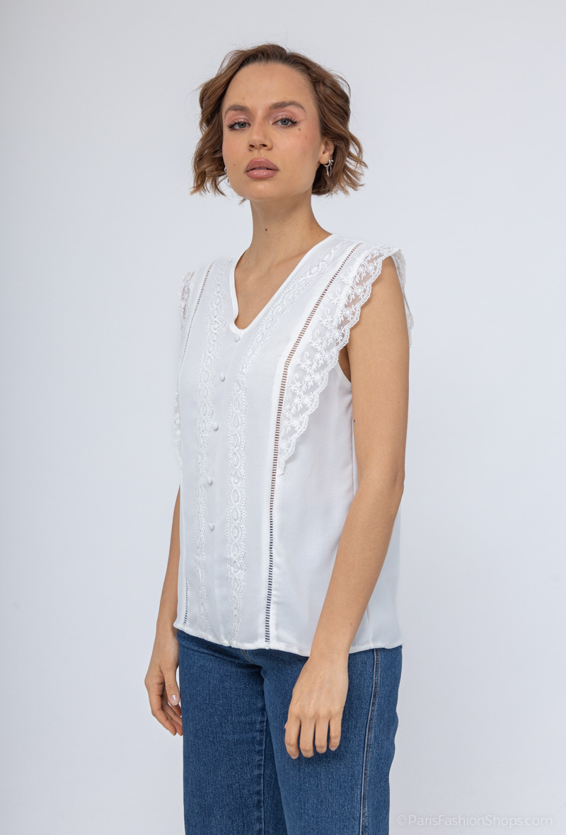 Grossiste M&G MONOGRAM - Blouse col V avec dentelle et faux boutons