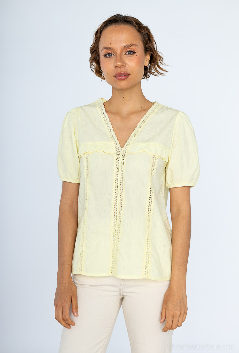 Grossiste M&G MONOGRAM - Blouse Coton plumetis avec dentelle et fils brillants