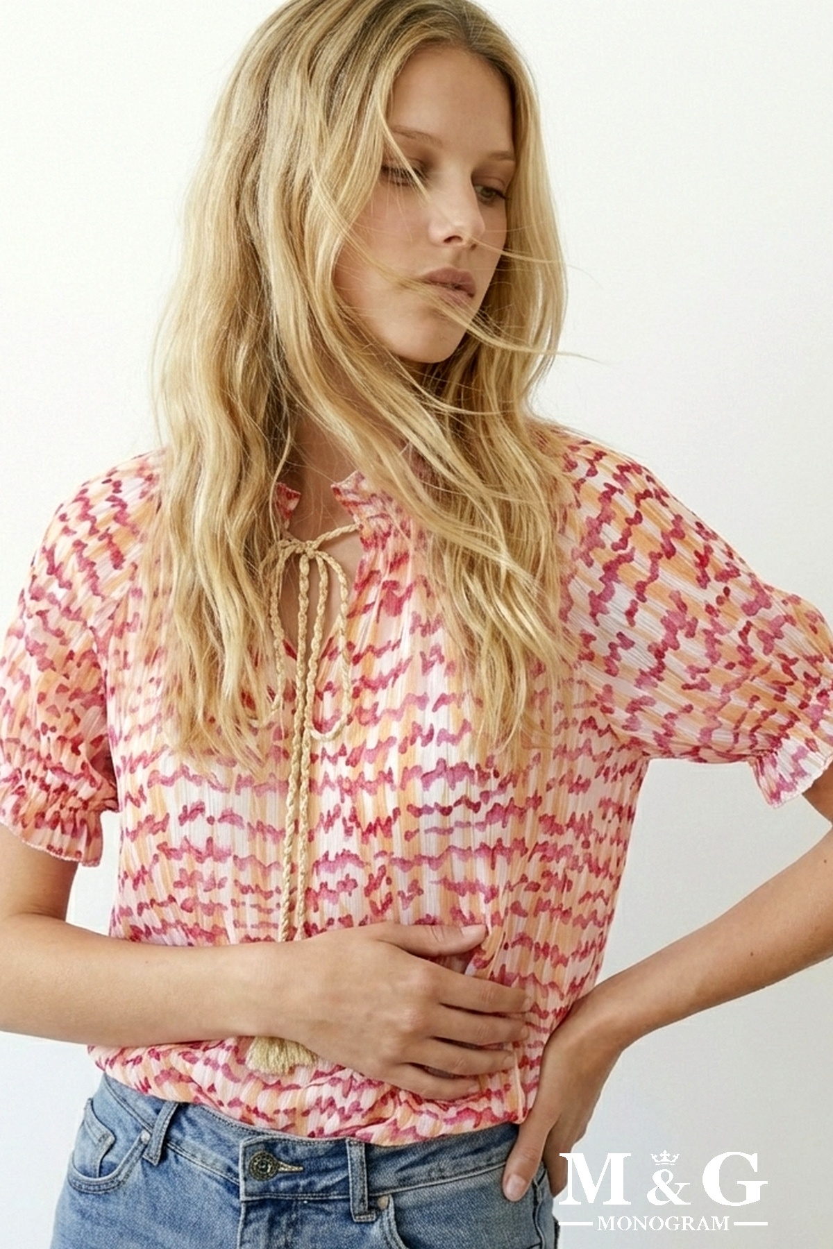 Wholesaler M&G MONOGRAM - Tie-neck printed blouse with shiny threads