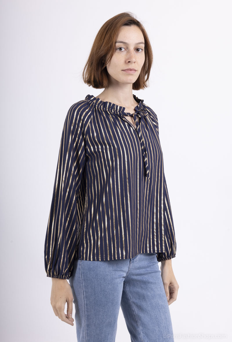 Grossiste M&G MONOGRAM - Blouse col noué à rayures dorées irisée