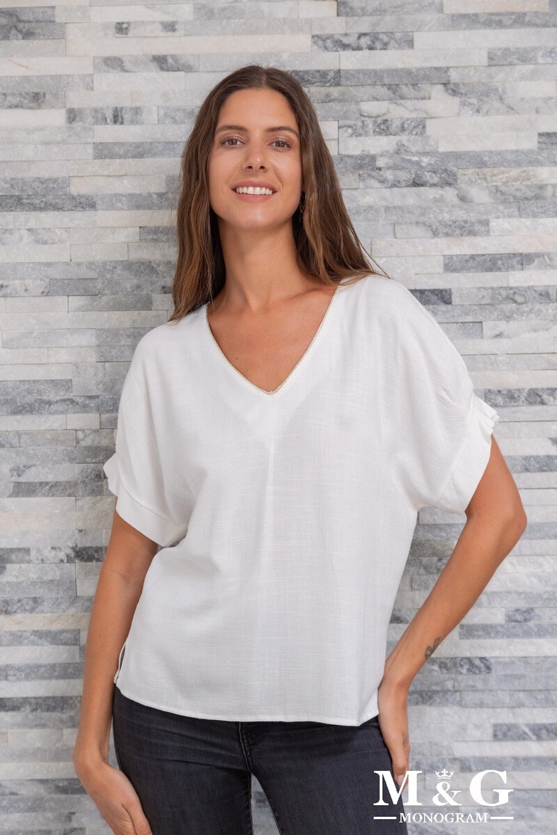 Wholesaler M&G MONOGRAM - Linen blouse V -neck with golden border
