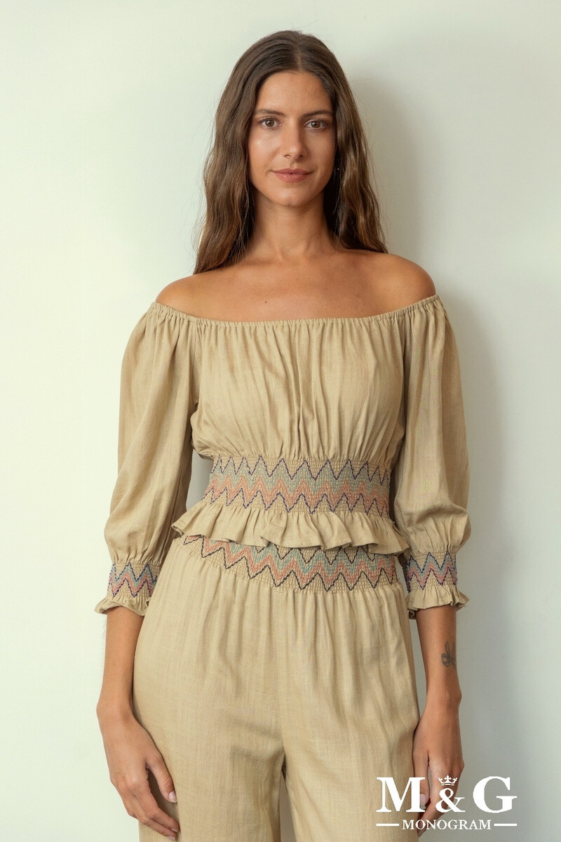 Grossiste M&G MONOGRAM - Blouse en Lin manches 3/4 à taille élastique