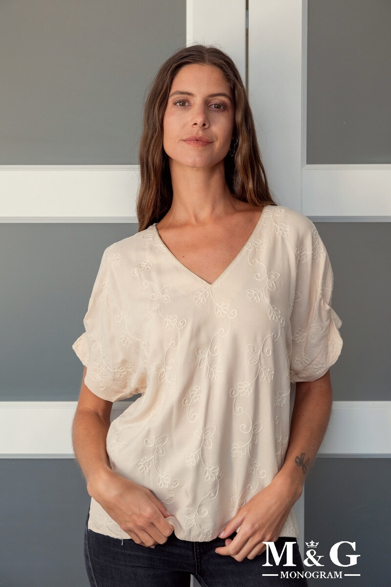 Wholesaler M&G MONOGRAM - Blouse V -neck short sleeves with embroidery