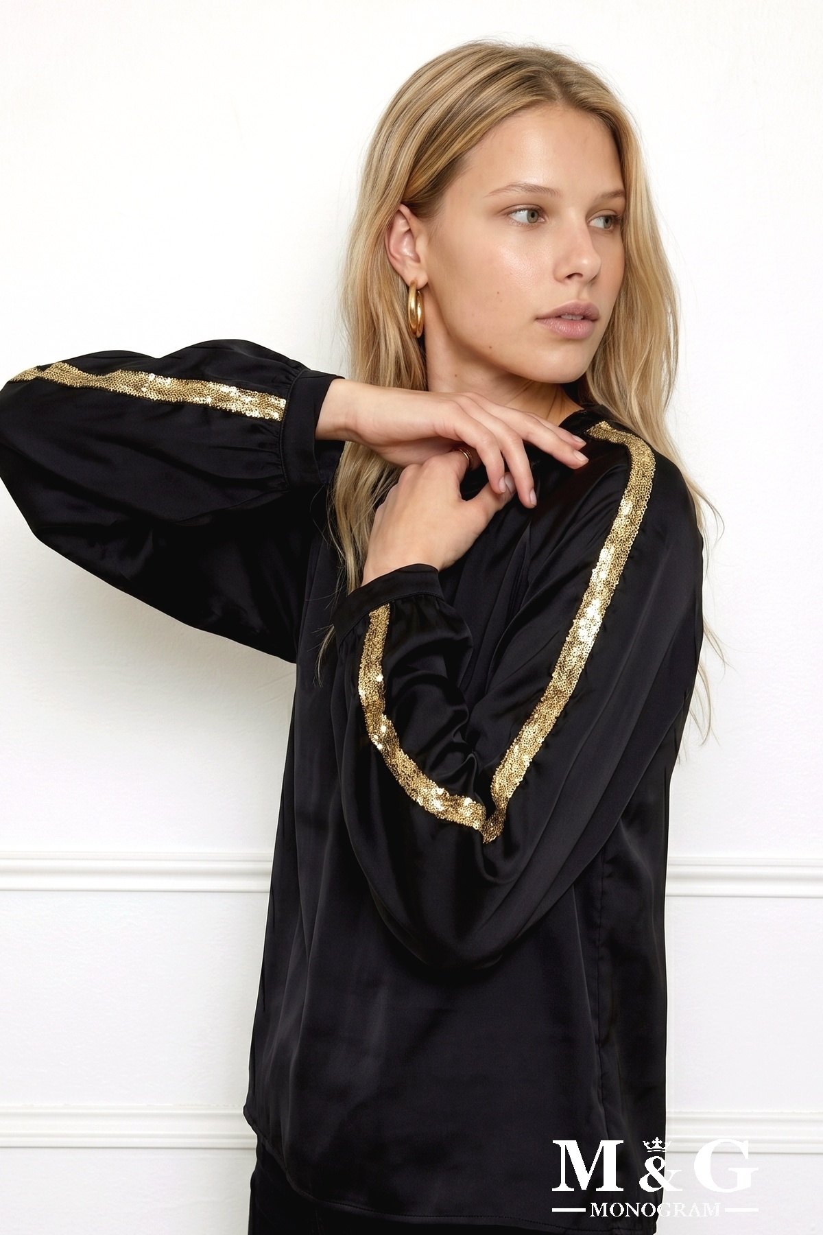 Wholesaler M&G MONOGRAM - Satin blouse with sequin bands on the sleeves