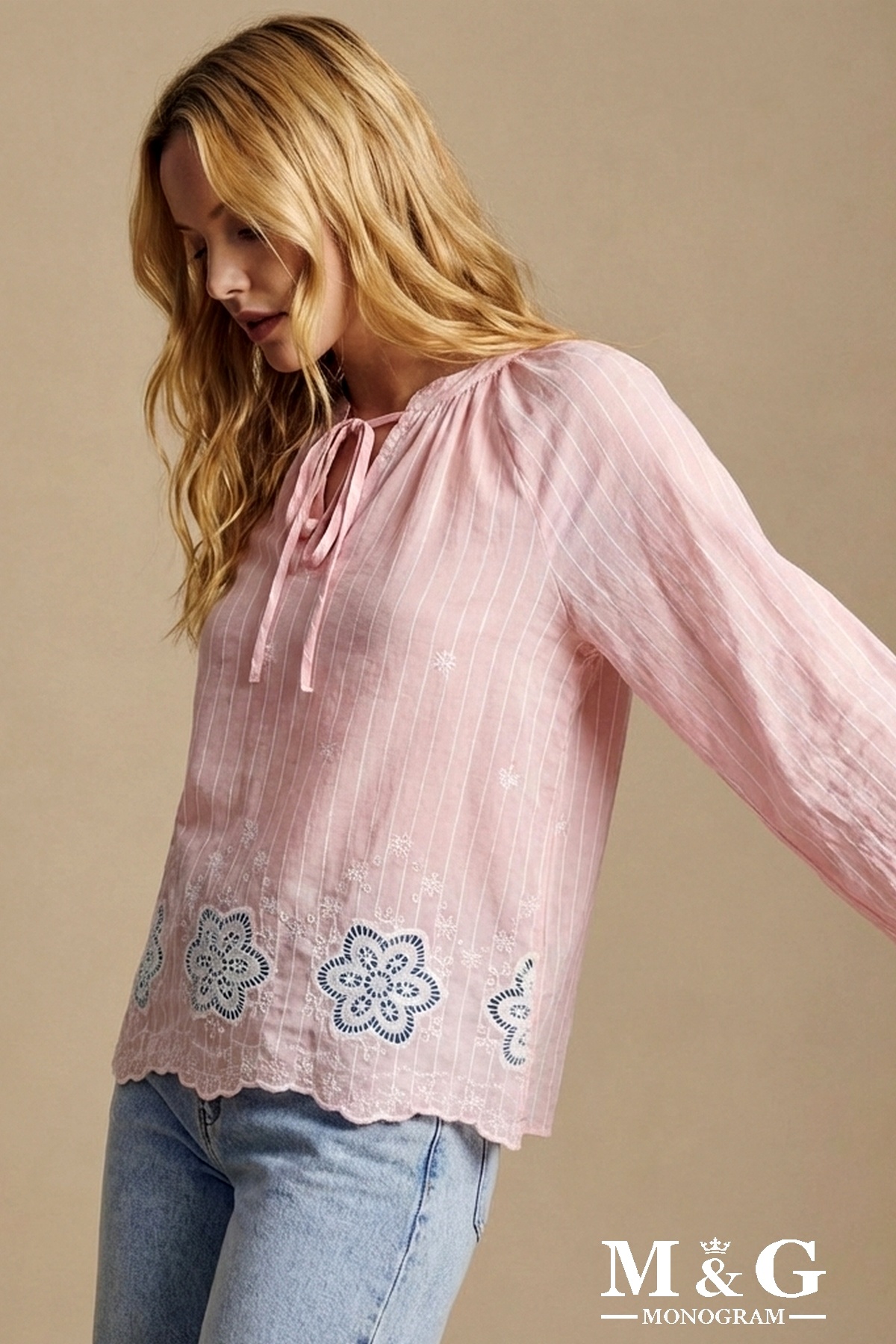 Wholesaler M&G MONOGRAM - Striped blouse with openwork embroidered flowers