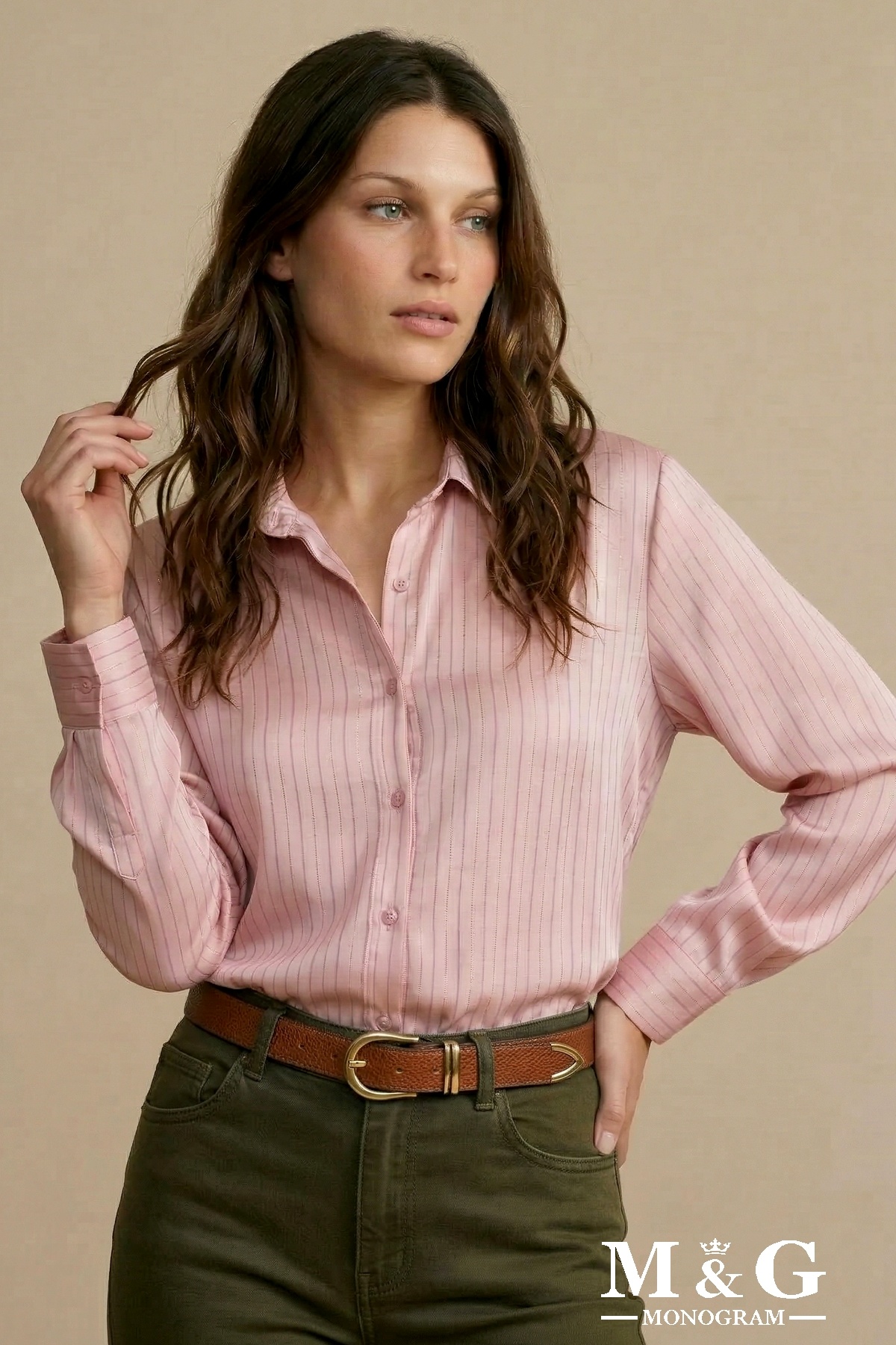 Grossiste M&G MONOGRAM - Chemise fluide à rayures Lurex en satin, coupe décontractée avec empiècement