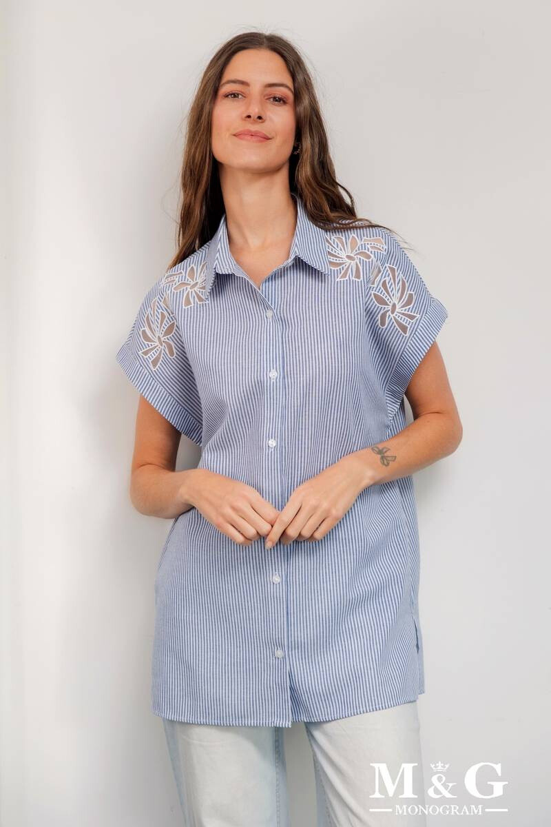 Grossiste M&G MONOGRAM - Chemise Longue sans manches à rayures avec fleur brodée