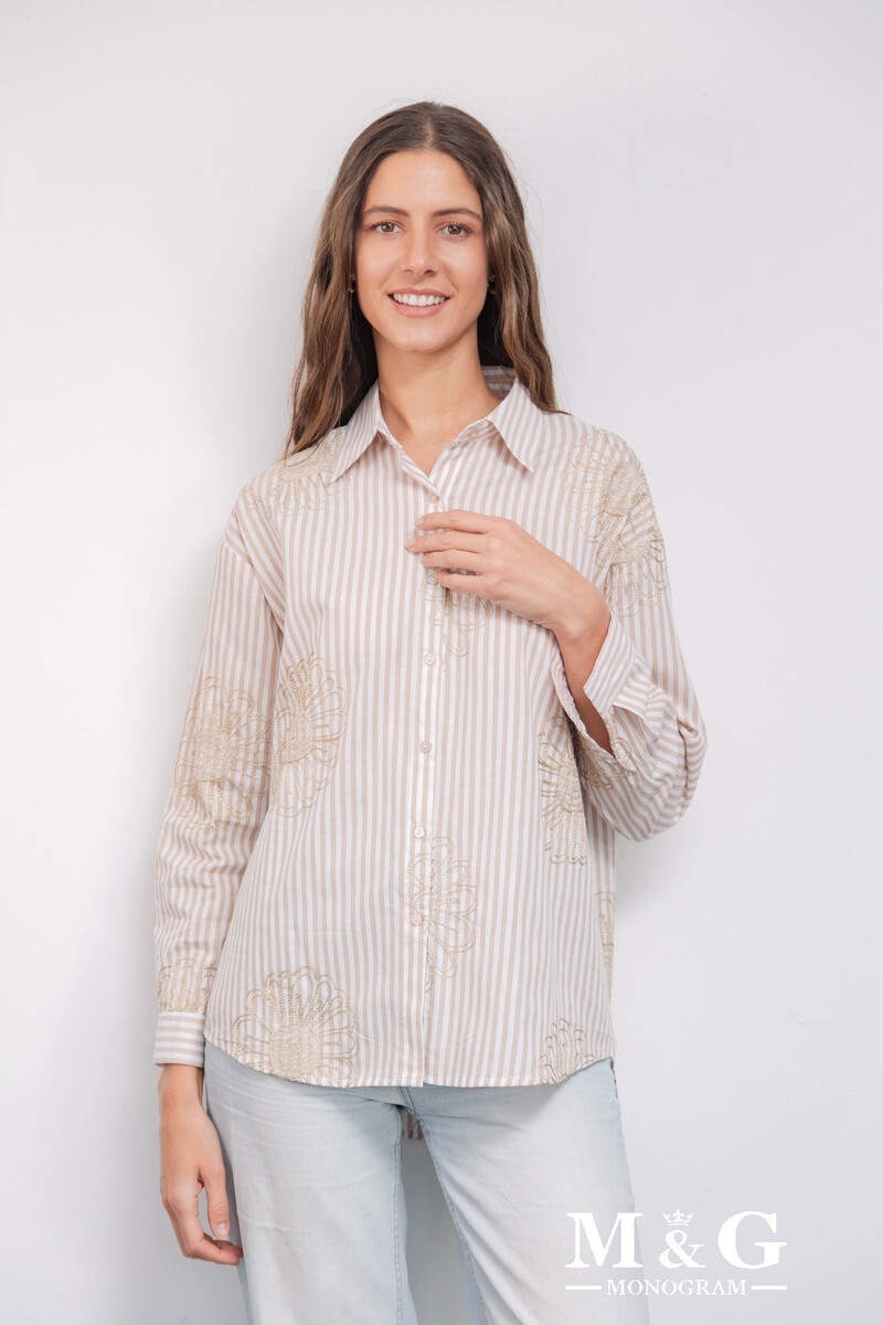 Grossiste M&G MONOGRAM - Chemise Coton à rayures avec fleurs brodées