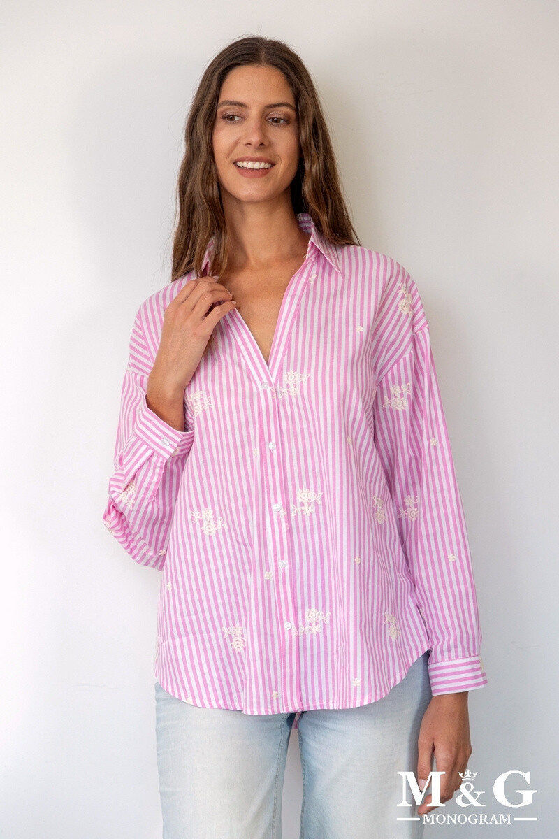 Grossiste M&G MONOGRAM - Chemise Coton à rayures avec fleurs brodées