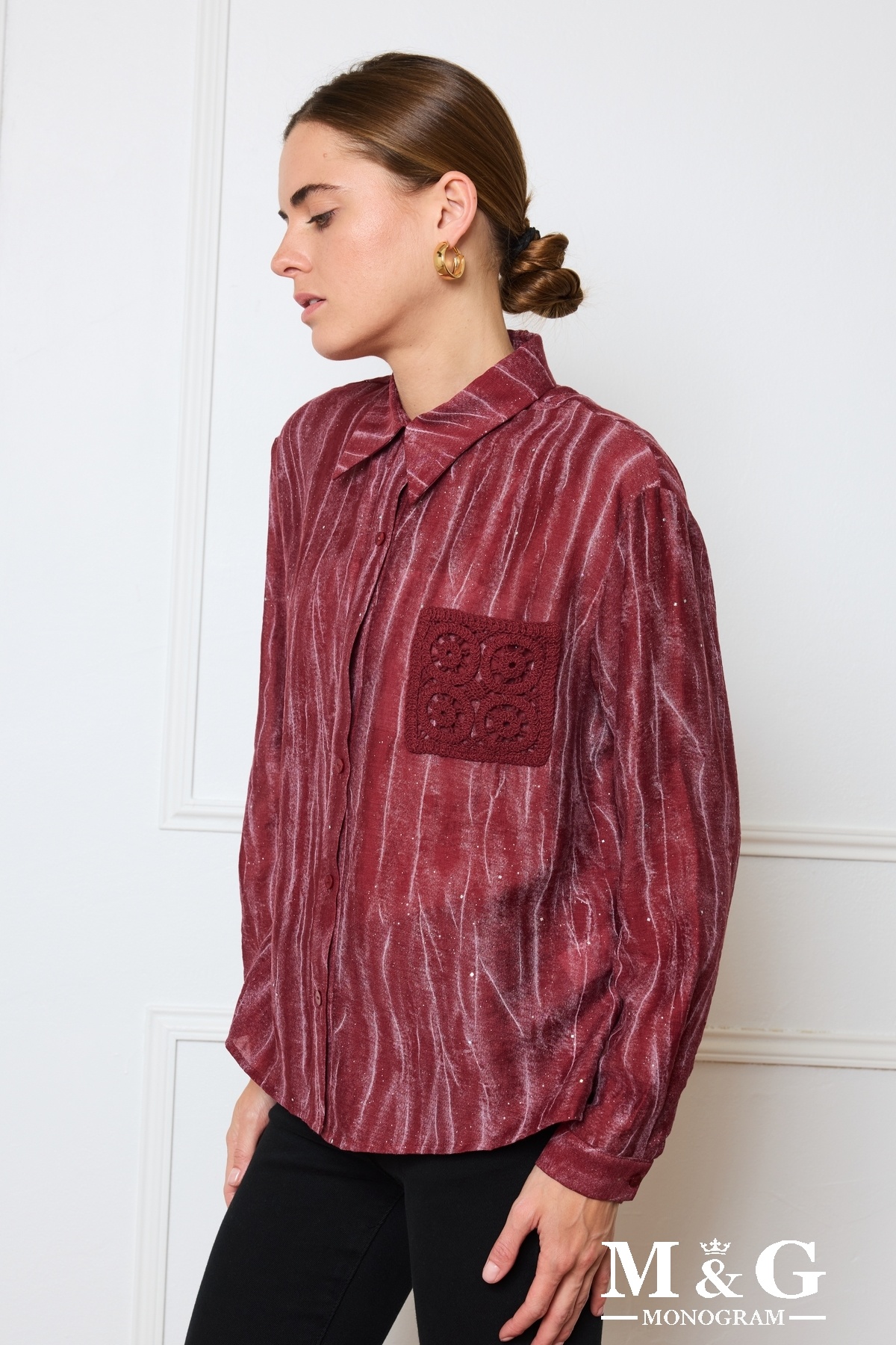 Wholesaler M&G MONOGRAM - Printed shirt with sequins and crochet chest pocket