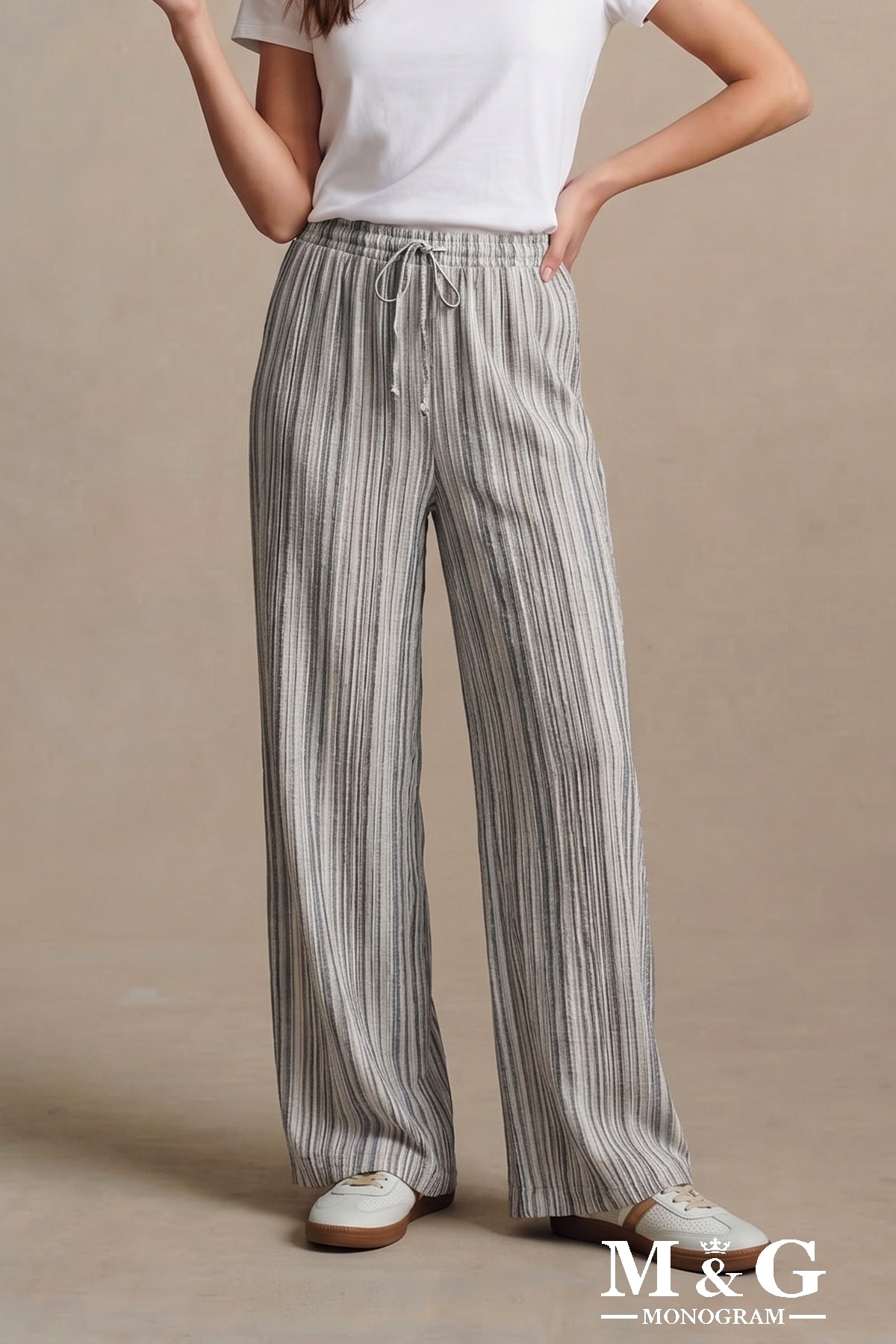 Grossiste M&G MONOGRAM - Pantalon Palazzo fluide à taille élastiquée et rayures verticales