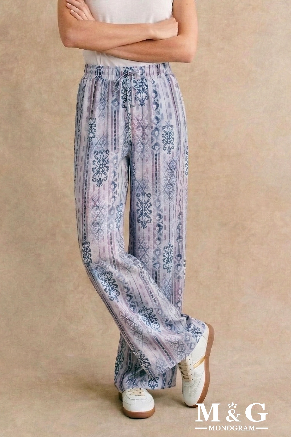 Grossiste M&G MONOGRAM - Pantalon Palazzo à taille coulissée et imprimé ornemental