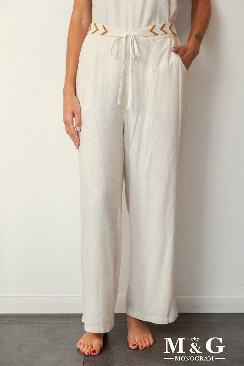 Grossiste M&G MONOGRAM - Pantalon en Lin avec noeud et broderie