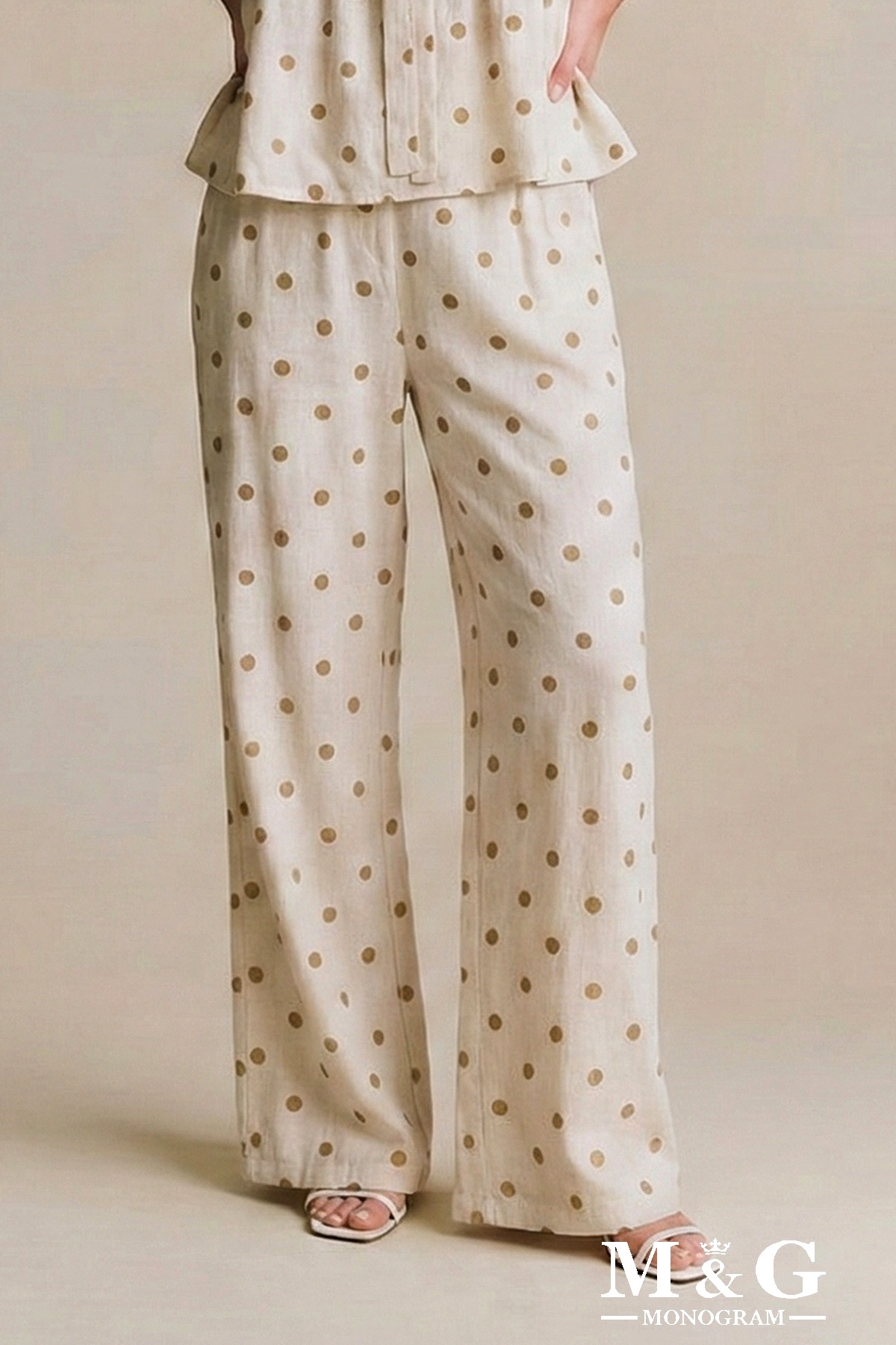 Grossiste M&G MONOGRAM - Pantalon Wide-Leg en mélange Lin-Viscose à pois tissés et taille élastiquée