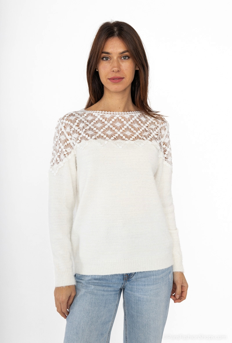 Pullover mit Spitze - Weiß - 2 - Großformat