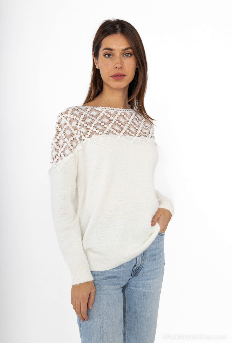 Pullover mit Spitze - Weiß - 4 - Großformat