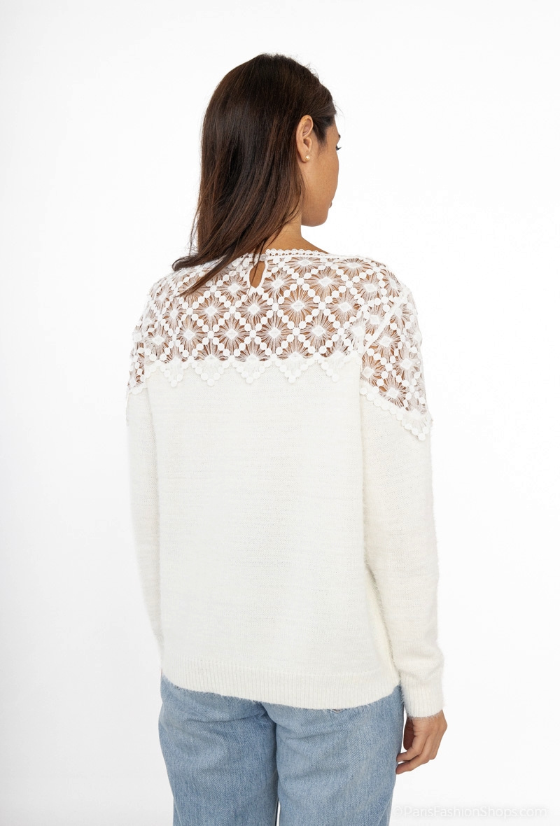 Pullover mit Spitze - Weiß - 5 - Großformat