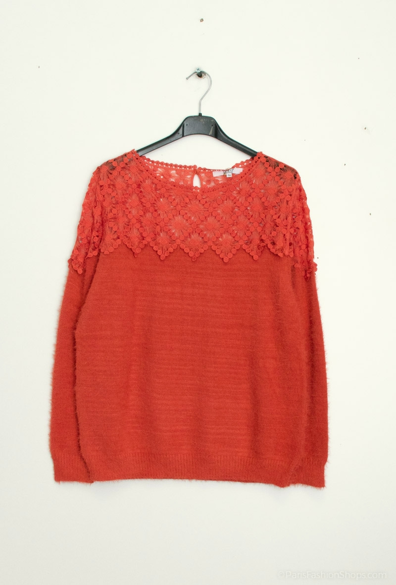 Pullover mit Spitze - Burnt Orange - 2 - Großformat