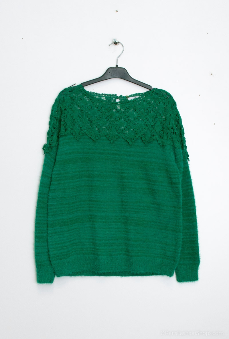 Pullover mit Spitze - Grün - 1 - Großformat